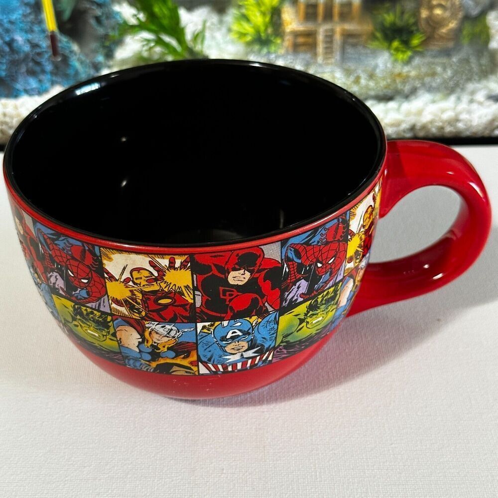 Marvel Comics Avengers Mug Disney Ceramic Soup‎ Coffee Cup Red HUGE 24 oz